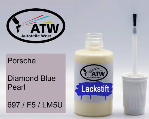 Porsche, Diamond Blue Pearl, 697 / F5 / LM5U: 20ml Lackstift, von ATW Autoteile West.
